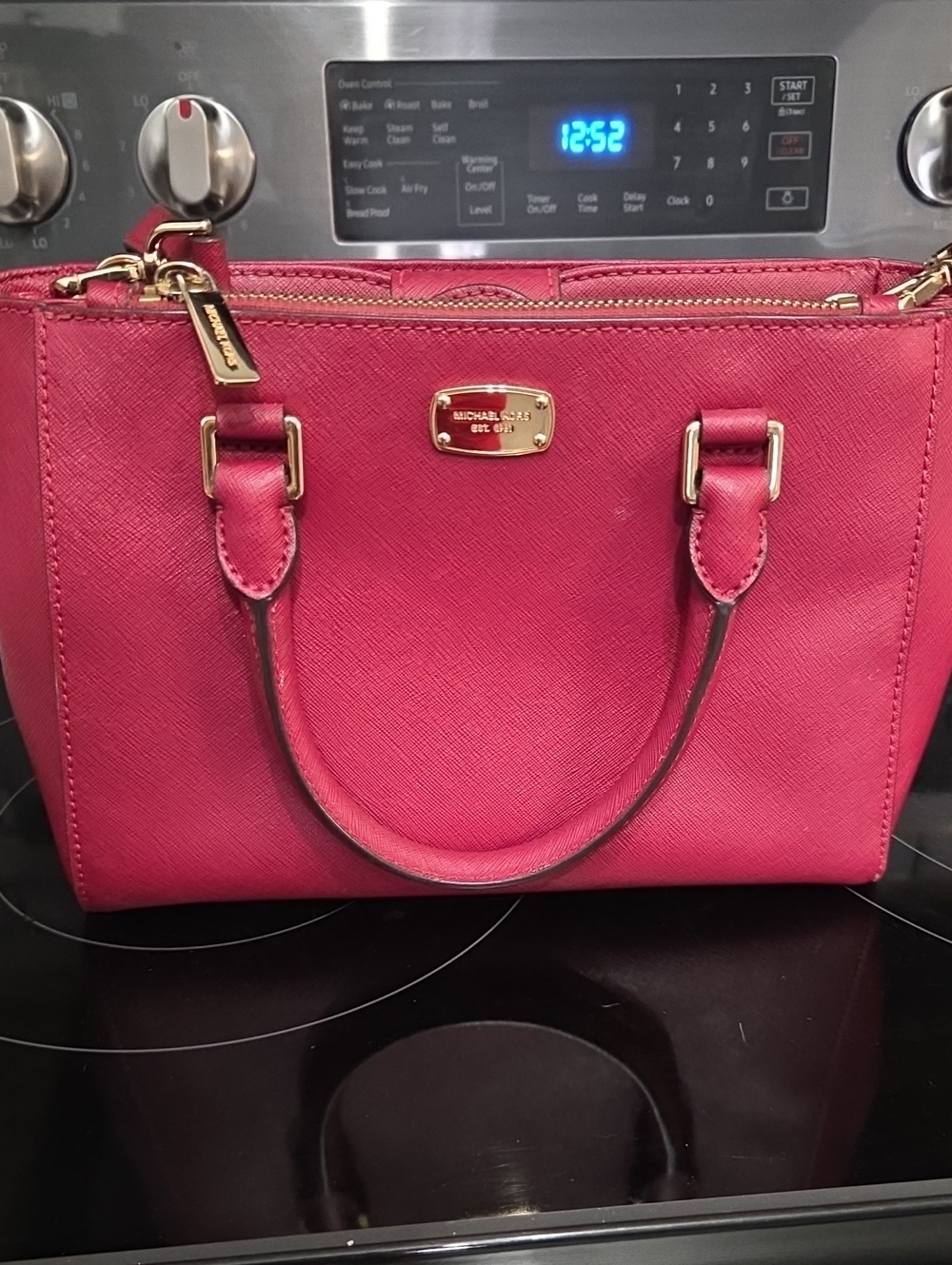 Michael Kors Hot Pink Saffiano Leather Satchel with Gold Hardware